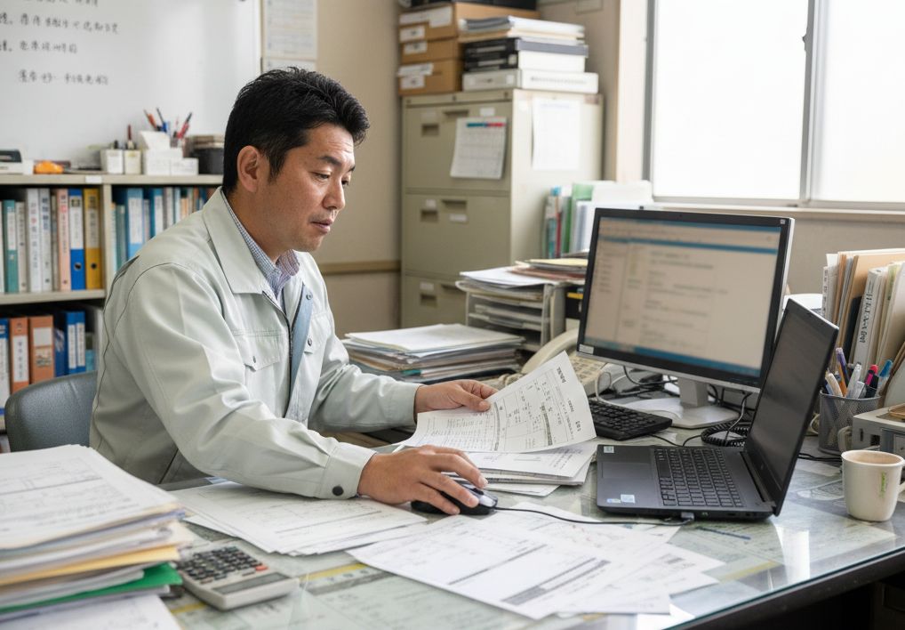 書類に向かう男性