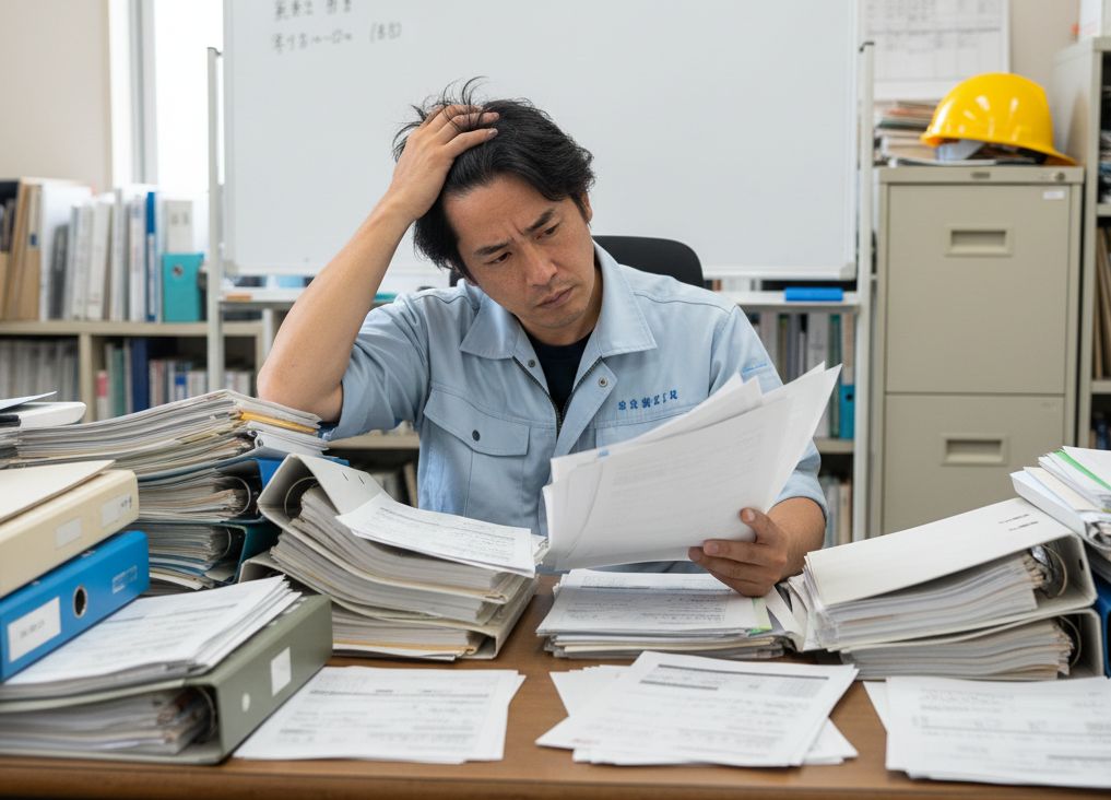 書類仕事をする男性